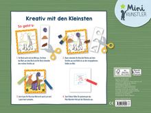 "Kreativ mit den Kleinsten. So geht's: 1. Ihr Kind sucht ein Bild aus. 2. Motive ausschneiden und kleben. 3. Bild ausmalen. 4. Rückseite ausfüllen."