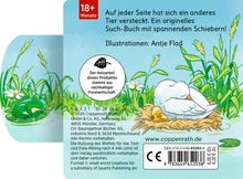 18+ Monate, Auf jeder Seite hat sich ein anderes Tier versteckt. Illustration von Antje Flad. Eine Ente mit Küken im Nest.
