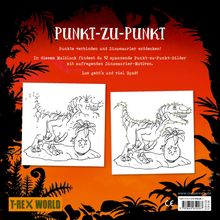 "PUNKT-ZU-PUNKT" steht oben. Illustration von Dinosauriern mit Punkten zum Verbinden. Begrünung im Vordergrund. 