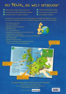 „Mit Felix die Welt entdecken!“, Fragen zur Erde, Hasenfigur mit Globus, Karte Europas, Highlights: Reisetipps, Kinderbriefe.