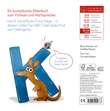Ein kunterbuntes Bilderbuch zum Vorlesen. "Entdeckst du mich auf jeder Seite?" Illustration: Känguru und Käfer auf einem blauen K.