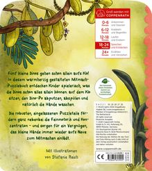 Fünf kleine Dinos gehen schon allein aufs Klo! Illustration mit Pflanzen und einem Baumzweig.