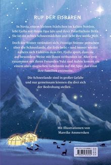 Text: "Ruf der Eisbären... Mit Illustrationen von Mareike Ammersken". 

Illustration: Winternacht mit Zelten, Rentieren, Bergen, Schnee.