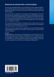 Rückseite eines Buches mit Titel: "Marketing in der stationären Alten- und Seniorenpflege". ISBN: 978-3-658-51885-1.