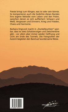 Ein Text über Poesie, Melodien des Lebens und Hoffnung. Darunter eine Silhouette von Hügeln bei Sonnenuntergang. Unten rechts ist ein Logo "edition federleicht".