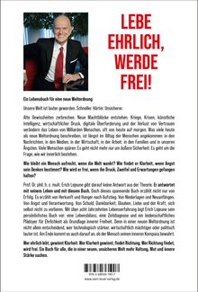 Texte: "LEBE EHRLICH, WERDE FREI!" Ein Anzugträger sitzt mit freundlichem Lächeln. Texte über Lebensführung und innere Stärke.
