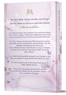 Der Text beschreibt eine komplizierte Beziehungsgeschichte voller Versprechen und unerwarteter Gefühle. Pastellfarbenes Design.