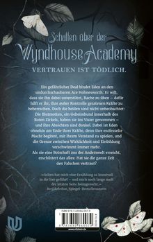 Texte: "Schatten über der Wyndhouse Academy. Vertrauen ist tödlich." Bild: Zweige mit Blättern und weißen Motten.