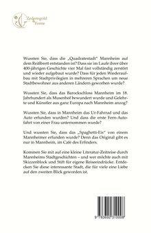 "Zederngold & Ferne" Logo oben links. Text über Mannheims Geschichte und Erfindungen, Einladung zu einer Literatur-Zeitreise. Barcode unten rechts.
