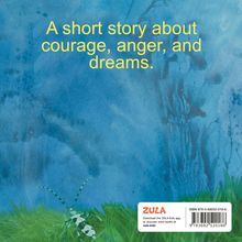Text: "A short story about courage, anger, and dreams." Unten eine Grille im Gras auf blauem Hintergrund.
