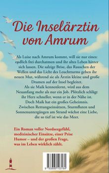 "Die Inselärztin von Amrum". Möwen fliegen am Himmel. Unten rechts ein Leuchtturm und Strandgras.