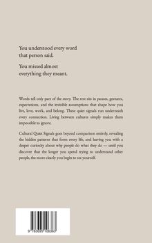 Texte: „You understood every word that person said. You missed almost everything they meant.“ Beige Hintergrund, Barcode.