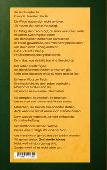 Text über Gemeinschaft und Widerstandskraft, eingerahmt in einem grünen Hintergrund mit gelbem Bereich. Unten Strichcode.