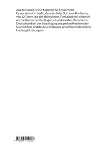 Text beschreibt eine Konferenz von 12 Tieren in Berlin zur Lösung von Miet- und Bauproblemen. Enthält einen Barcode.