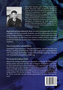 Ein Buchcover mit Text über holistische Heilung und Selbstfindung. Oben ein Porträt eines lächelnden Mannes.