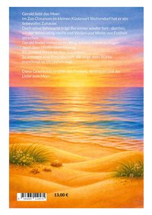 Ein Sonnenuntergang über dem Meer mit Sandstrand, Muscheln und Gras. Text beschreibt Sehnsucht, Freiheit und eine Freundschaft. Preis 13,00 €.