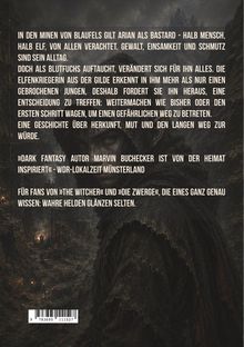 Text über Herkunft, Mut und Würde von Arian in den Minen von Blaufels. Dunkles, bedrohliches Setting mit Berglandschaft.