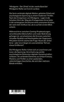 'Mindgame - Der Zirkel' ist der zweite Band der Mindgame-Reihe von Corvin Lardow. Der Hintergrund ist schwarz.