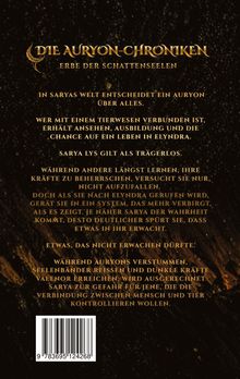 "Die Auryon-Chroniken: Erbe der Schattenseelen" ist der Titel. Goldene Schrift auf dunkel gesprenkeltem Hintergrund.