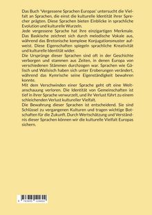 Text beschreibt ein Buch über vergessene europäische Sprachen und ihre Bedeutung für kulturelle Vielfalt. Barcodestreifen unten.