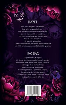 „Hazel“ und „Damián“ sind Titel. Der Text beschreibt dramatische Beziehungen. Blumen und ein stilisiertes Gesicht mit X-Augen.