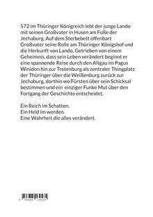 Ein Text über Lando, der 572 im Thüringer Königreich lebt, ein Geheimnis aufdeckt und eine Reise beginnt. Ein Barcode unten.
