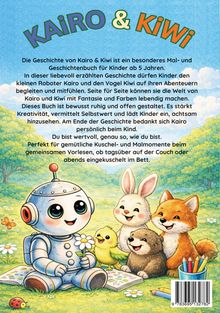KAiRO & KiWi - Ein Roboter, ein Vogel, ein Hase und ein Fuchs sitzen fröhlich auf einer Wiese voller Blumen und Stiften.