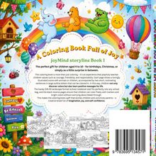 "A Coloring Book Full of Joy"

Fröhliche Tiere, Ballons und ein Regenbogen vor einer bunten Landschaft mit Haus und Blumen.