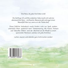 Text über ein Kinderbuch, das Toilettentraining unterstützt. Illustration eines grünen Hügels im Hintergrund.