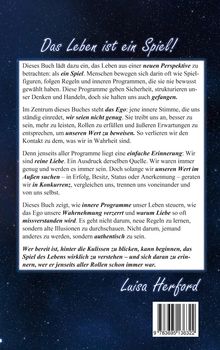 „Das Leben ist ein Spiel!“ steht oben vor einem sternenklaren Nachthimmel. Unten ist der Name Luisa Herford und ein Barcode.