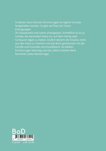 Text über Urlaubsfotos und Erinnerungsbuch; mintgrüner Hintergrund; BoD-Logo und Preisangabe.