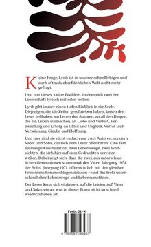 Text über die Bedeutung von Lyrik und das Wirken von Vater und Sohn. Oben abstrakte rote und schwarze Baum-Illustration.