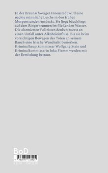 Ein Text beschreibt einen Kriminalfall in Braunschweig mit Ermittlern Wolfgang Stein und Inka Flamm. Darunter ein Barcode.