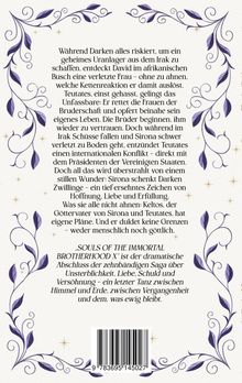 Text über Darkens Abenteuer, Rettung einer Frau, internationale Konflikte, Sironas Geburt von Zwillingen. Florales Muster.
