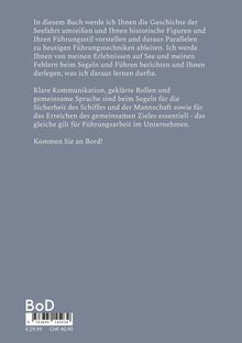 Text über Führung und Seefahrt, vergleichend mit modernen Methoden. Einladung zum Mitmachen. BoD-Logo unten links. Hintergrund in Grau.