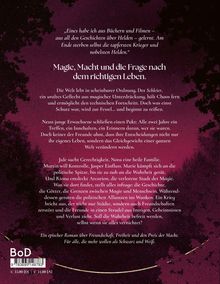 Ein Zitat beschreibt Helden. Text über Magie, Macht und Leben. Hintergrund in dunklem Violett mit Baum-Silhouetten.