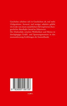 Roter Hintergrund mit weißem Text über Geschichten und Spannung. Unten ein Barcode und der Preis: 11,80 €.