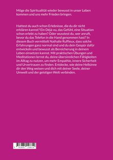Text über spirituelle Erlebnisse und deren Bewältigung. Pinker Hintergrund, weißer Text. Enthält auch einen Barcode.