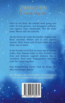 "Zwischen Flamme und Licht" steht in großen Buchstaben. Darunter eine Geschichte über Elion, ein Kind in gefährlicher Welt.