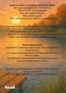 Text über Mut und Anderssein, Buch über Freundschaft und Vielfalt. Hintergrund: Romantischer Sonnenuntergang über Wasser.
