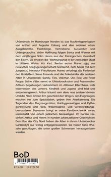 Texte: "Uhlenbrook im Hamburger Norden ist das Nachkriegsrefugium..." Unten steht "BoD", ISBN, Preis. Hintergrund in hellen Farbtönen.