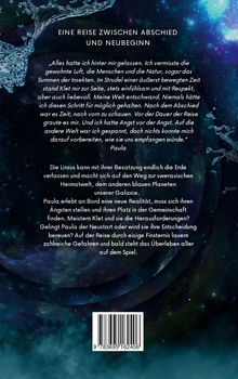 Texte über Reise und Neuanfang. Hintergrund: Sternenhimmel mit Wasserstrukturen. Unten ein Barcode.