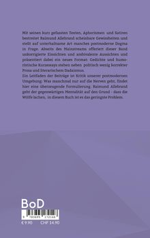 Auf einem lila Hintergrund steht Text über ein Buch von Raimund Allebrand. Unten ist ein Barcode mit den Preisen €9,90 und CHF 14,90.