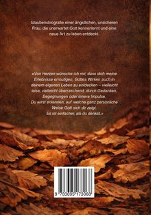 Text über eine Glaubensbiografie, umgeben von braunen Herbstblättern mit einem Barcode unten.
