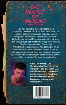 „Das Manifest des Wahnsinns“ steht in roter Schrift vor einem bunten Hintergrund. Unten ist ein Foto eines Mannes.