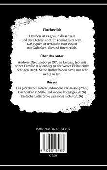 Oben steht "Fürchterlich". Gedicht: Grau, Dichter denkt, Papier leer. Darunter Infos über Autor und seine Bücher. ISBN und Preis unten.