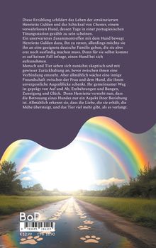 Ein Text beschreibt die Beziehung zwischen Henriette Gulden und einem Hund namens Chester. Unten eine Landschaft mit Regenbogen.