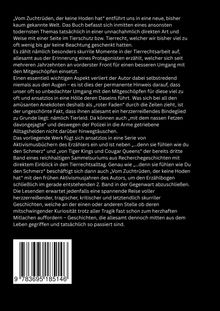 Ein Text beschreibt ein Buch über Tierrechtsarbeit und persönliche Erlebnisse des Autors, voller Humor und Tragik. Unten ist ein Barcode.