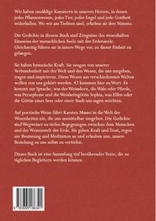 Text über Gedichte, die mit der Seele und Naturwesen verbinden. ISBN unten auf rotem Hintergrund.