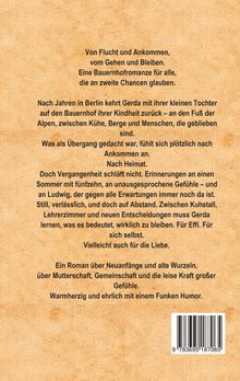 Texte im Zentrum über eine romantische Rückkehr zum Bauernhof, Neuanfänge, Heimatgefühl und vergangene Liebe. Beiger Hintergrund.
